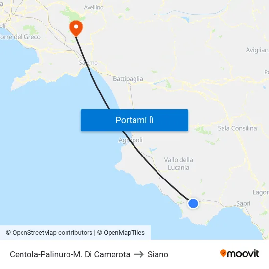 Centola-Palinuro-M. Di Camerota to Siano map