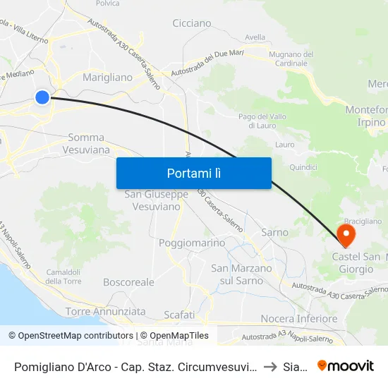 Pomigliano D'Arco - Cap. Staz. Circumvesuviana to Siano map