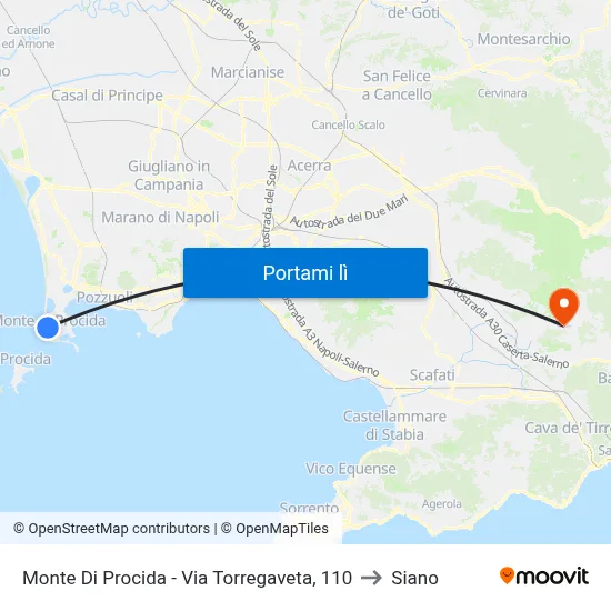 Monte Di Procida - Via Torregaveta, 110 to Siano map
