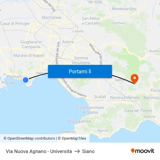 Via Nuova Agnano - Università to Siano map
