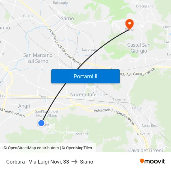 Corbara - Via Luigi Novi, 33 to Siano map