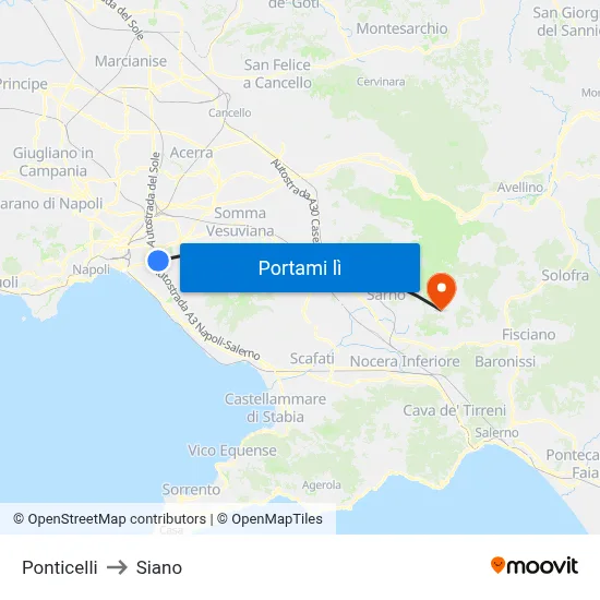 Ponticelli to Siano map