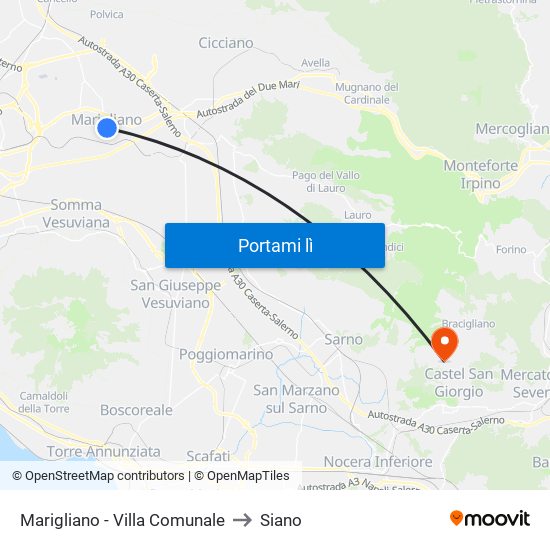 Marigliano - Villa Comunale to Siano map
