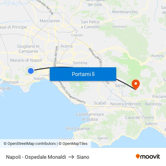 Napoli - Ospedale Monaldi to Siano map