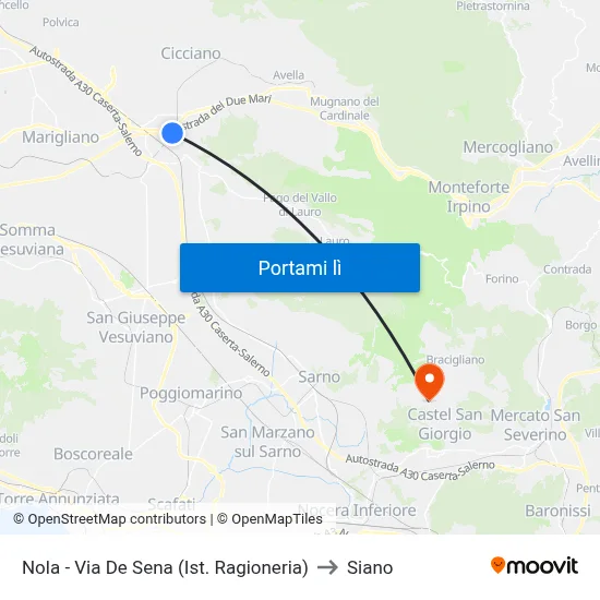 Nola - Via De Sena (Ist. Ragioneria) to Siano map