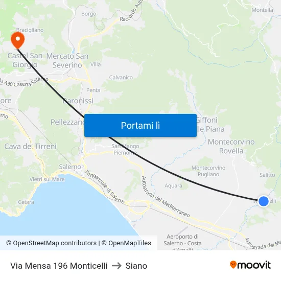 Via Mensa 196 Monticelli to Siano map