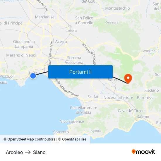 Arcoleo to Siano map