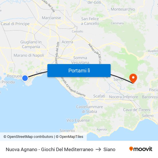 Nuova Agnano - Giochi Del Mediterraneo to Siano map