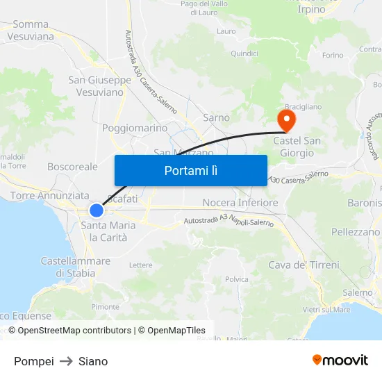 Pompei to Siano map