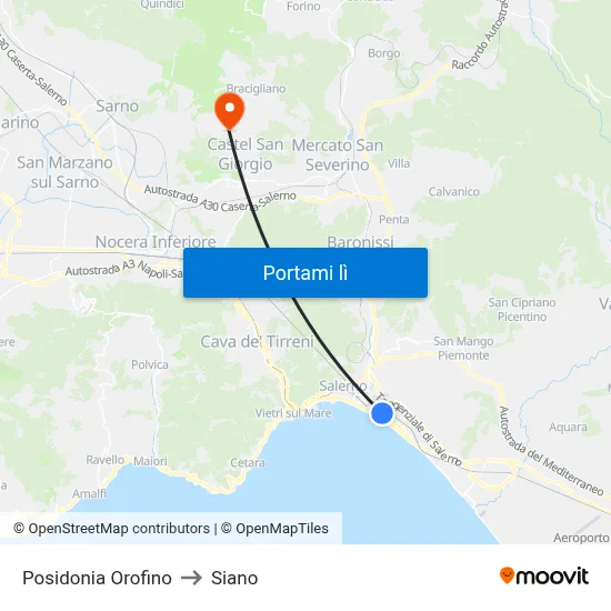 Posidonia Orofino to Siano map