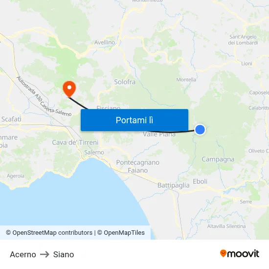 Acerno to Siano map