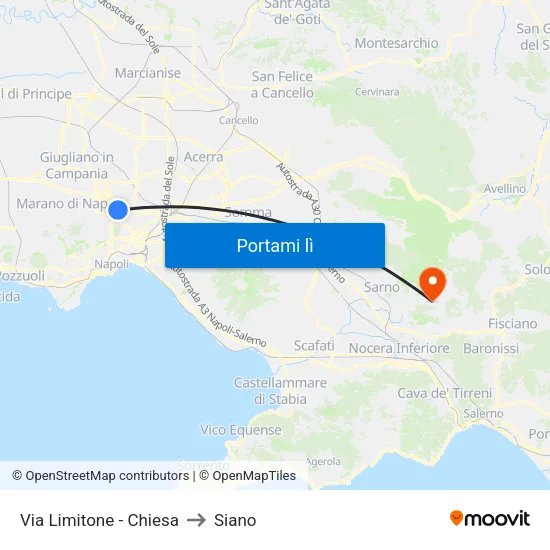 Via Limitone - Chiesa to Siano map