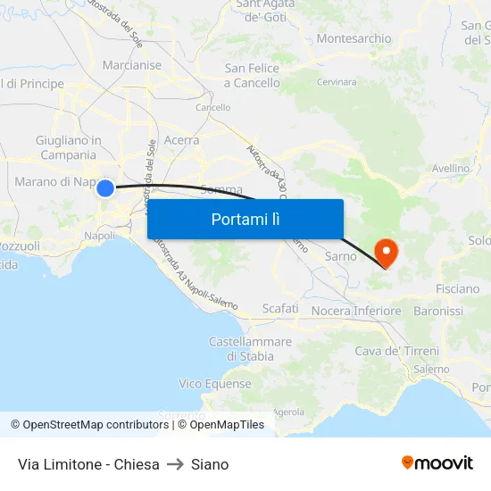 Via Limitone - Chiesa to Siano map