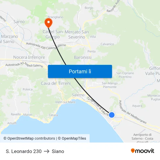 S. Leonardo 230 to Siano map