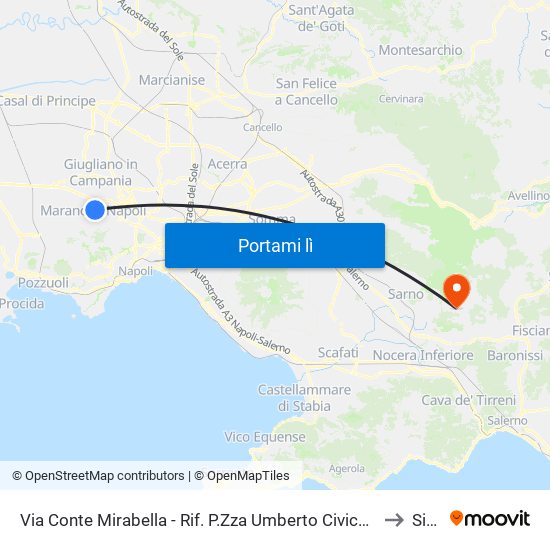 Via Conte Mirabella - Rif. P.Zza Umberto Civico N° 8 Alt. Club Napoli to Siano map