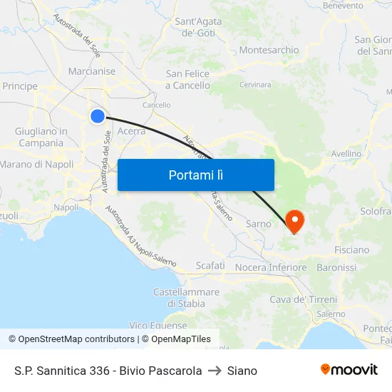 S.P. Sannitica 336 - Bivio Pascarola to Siano map