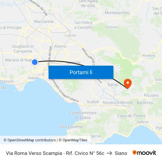 Via Roma Verso Scampia - Rif. Civico N° 56c to Siano map