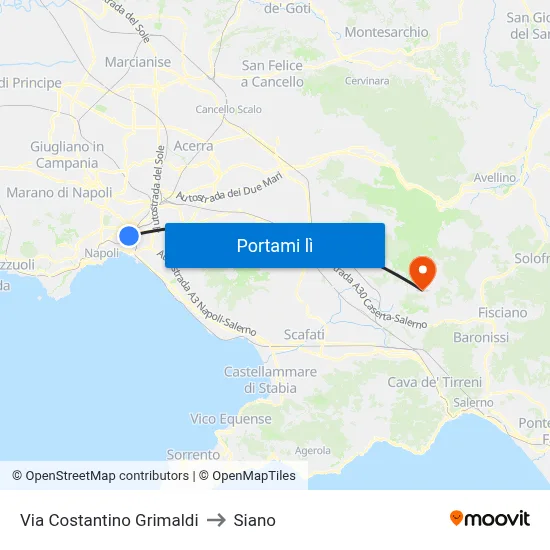 Via Costantino Grimaldi to Siano map