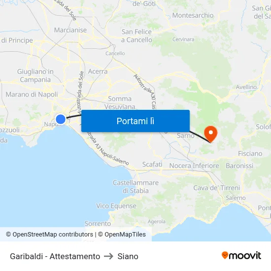 Garibaldi - Attestamento to Siano map