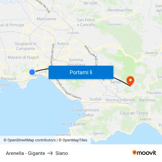 Arenella - Gigante to Siano map