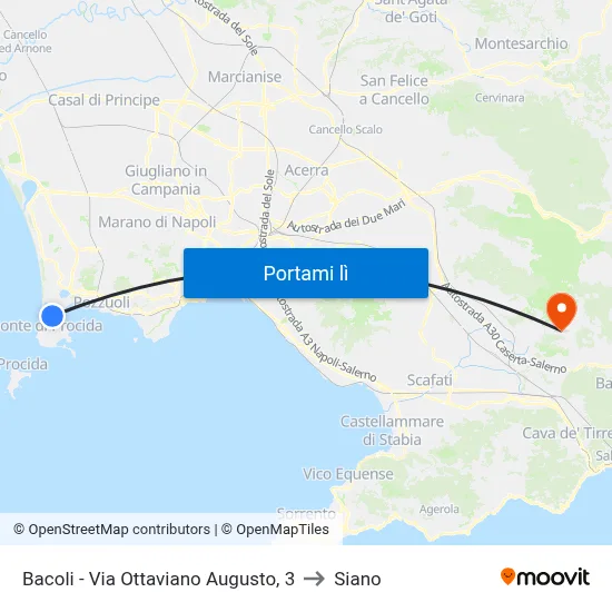Bacoli - Via Ottaviano Augusto, 3 to Siano map