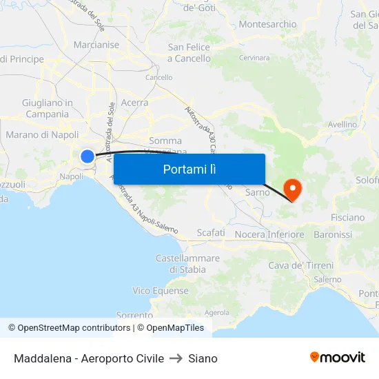 Maddalena - Aeroporto Civile to Siano map
