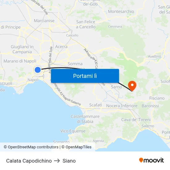 Calata Capodichino to Siano map