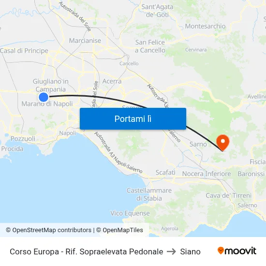 Corso Europa - Rif. Sopraelevata Pedonale to Siano map