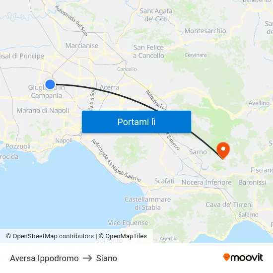 Aversa Ippodromo to Siano map