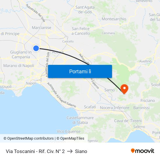 Via Toscanini - Rif. Civ. N° 2 to Siano map