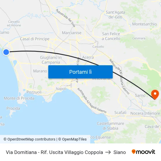 Via Domitiana - Rif. Uscita Villaggio Coppola to Siano map