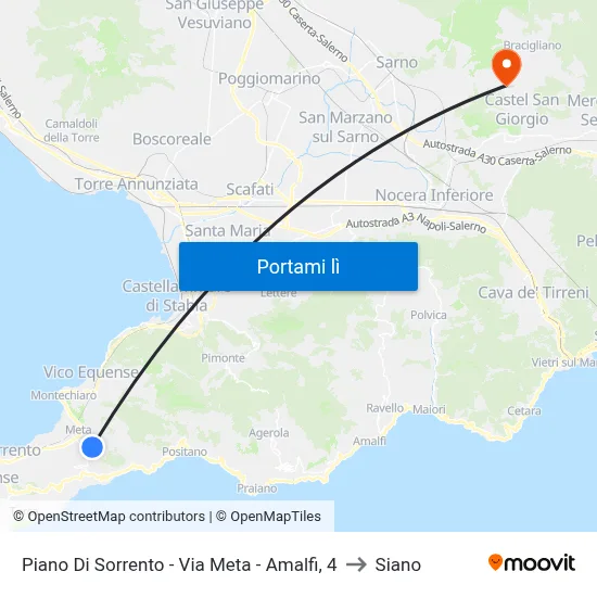 Piano Di Sorrento - Via Meta - Amalfi, 4 to Siano map