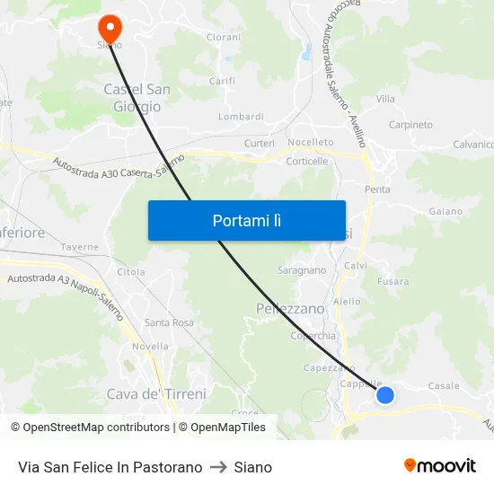 Via San Felice In Pastorano to Siano map