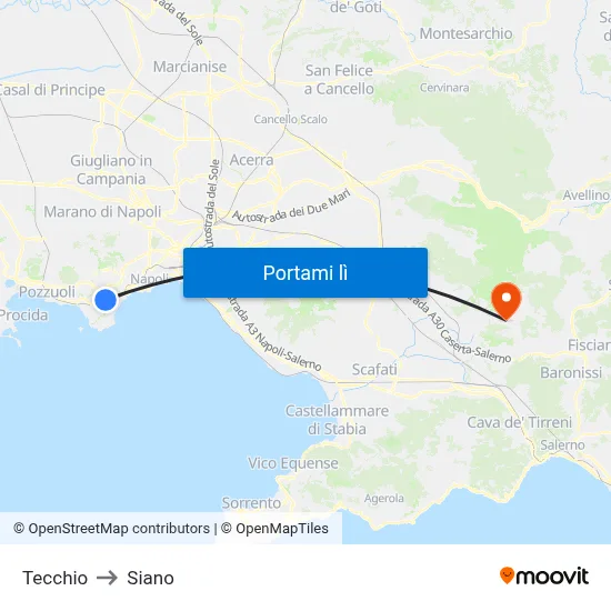 Tecchio to Siano map