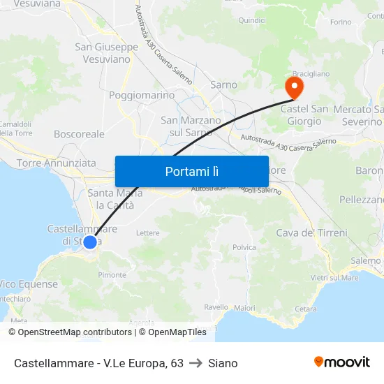 Castellammare - V.Le Europa, 63 to Siano map