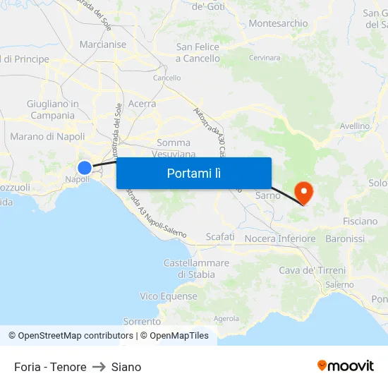 Foria - Tenore to Siano map