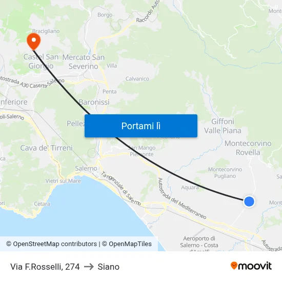 Via F.Rosselli, 274 to Siano map