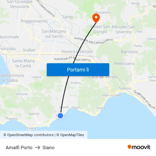 Amalfi Porto to Siano map