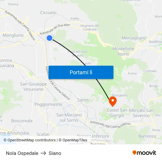 Nola Ospedale to Siano map