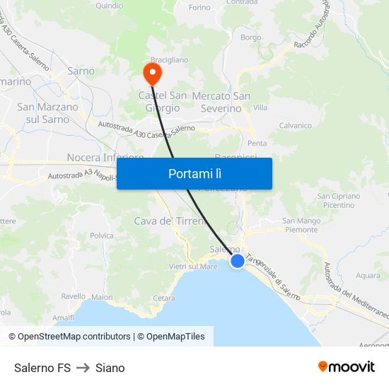 Salerno FS to Siano map