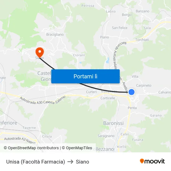 Unisa (Facoltà Farmacia) to Siano map