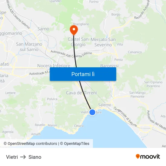 Vietri to Siano map
