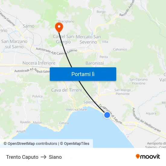 Trento Caputo to Siano map