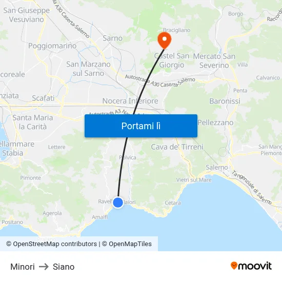 Minori to Siano map