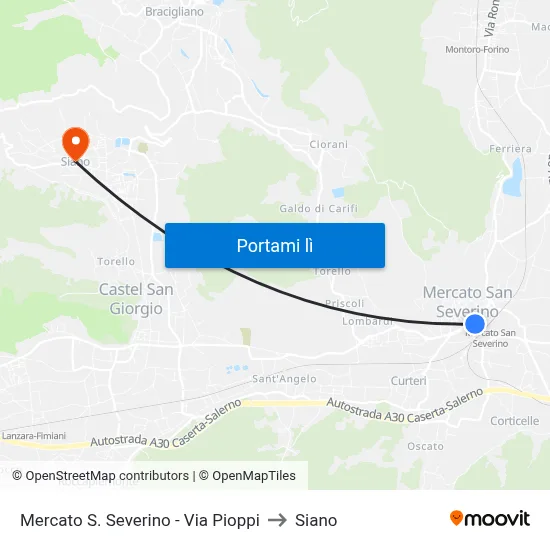 Mercato S. Severino - Via Pioppi to Siano map