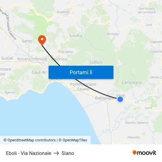 Eboli - Via Nazionale to Siano map