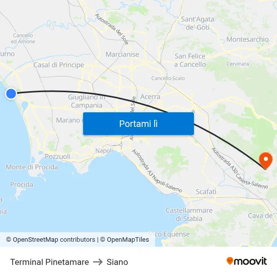 Terminal Pinetamare to Siano map