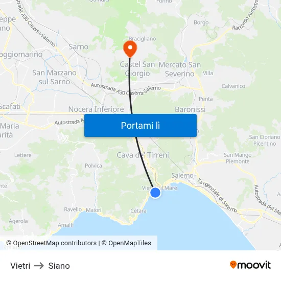 Vietri to Siano map