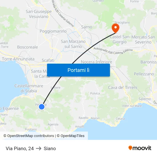 Via Piano, 24 to Siano map