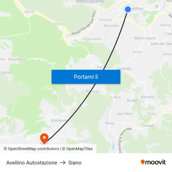 Avellino Autostazione to Siano map
